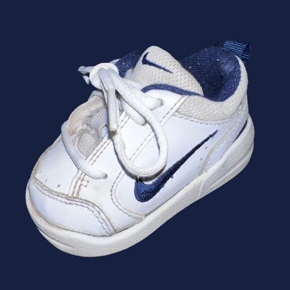 2010 Infant White Leather Blue Swoosh Low Tops Size 3C 325045-141 - Picture 7 of 7